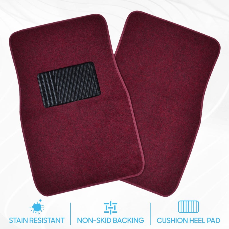 BDK MT-100-BD Burgundy Red Carpeted 4 Piece Car SUV Floor Mats With Vinyl Heel Pad Car Vehicle Universal Fit - Image 3