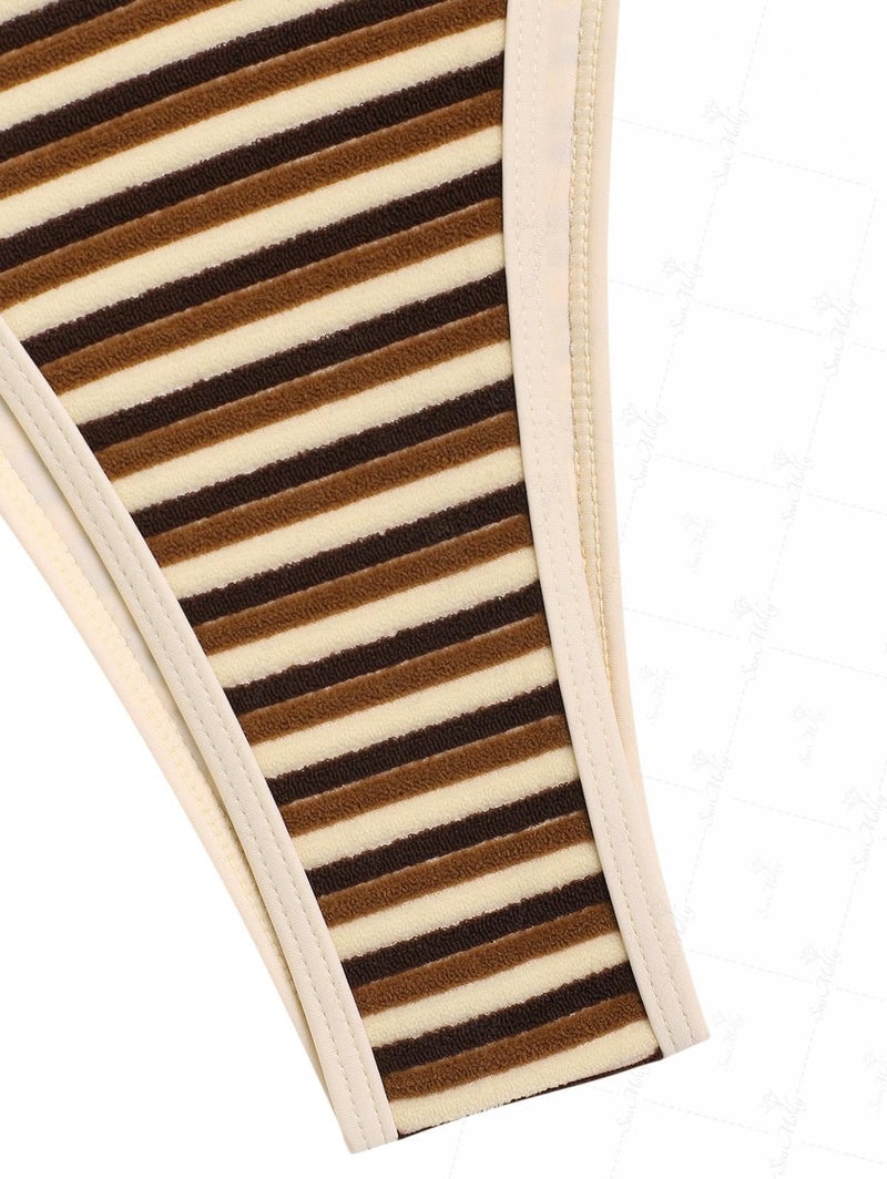 Tankini Set Striped Colorblock Halter Deep Coffee M - Image 4