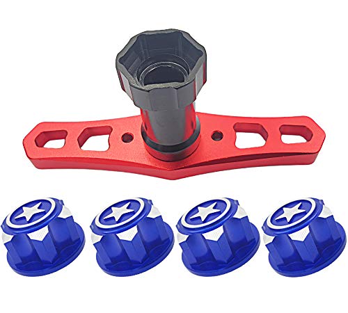 HOPLEX Aluminium Alloy Blue 17mm Hex Wheel Nut with Wheel hex Sleeve Wrench Tool for Traxxas XMaxxERevoEMaxxSummit Monster Truck RC Vehicle Tires - Image 1