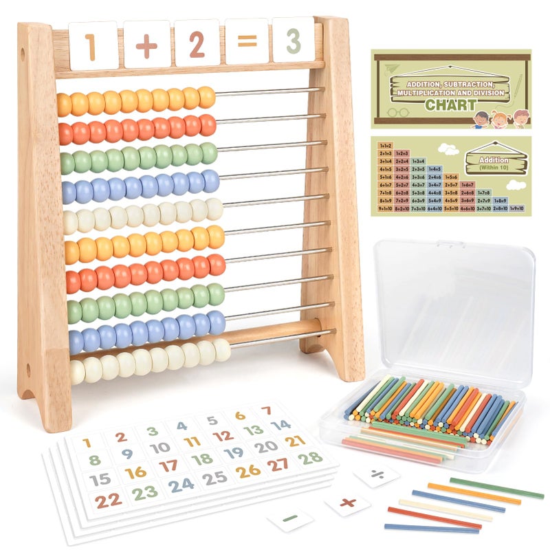 Vanplay Abacus for Kids Math Wooden Abacus with 100 Counting Sticks and 112 Math Cards Counting Toys for Preschool Learning Educational Math Toys for Developing Fine Motor Skills Math Calculation - Image 3