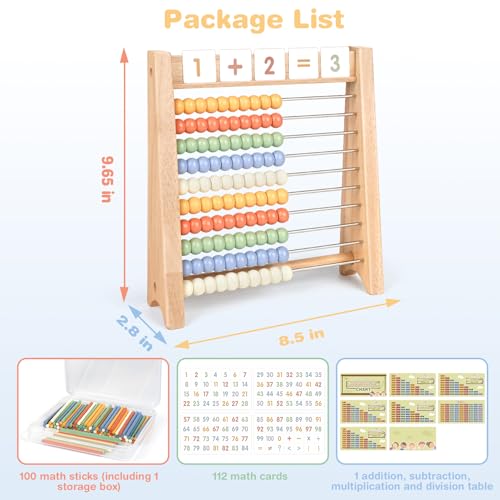 Vanplay Abacus for Kids Math Wooden Abacus with 100 Counting Sticks and 112 Math Cards Counting Toys for Preschool Learning Educational Math Toys for Developing Fine Motor Skills Math Calculation - Image 5