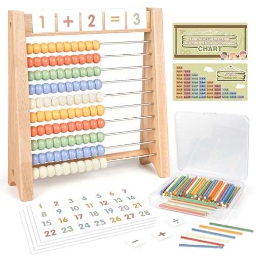 Vanplay Abacus for Kids Math Wooden Abacus with 100 Counting Sticks and 112 Math Cards Counting Toys for Preschool Learning Educational Math Toys for Developing Fine Motor Skills Math Calculation - Image 1