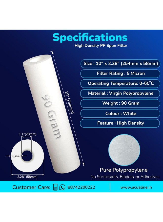 Acualine Water Purifier Candle 10 Inch 5 Micron 90 gm, Spun Filter for RO Water Purifier, High Density Pre Filter Cartridge (Pack of 2) - Image 4