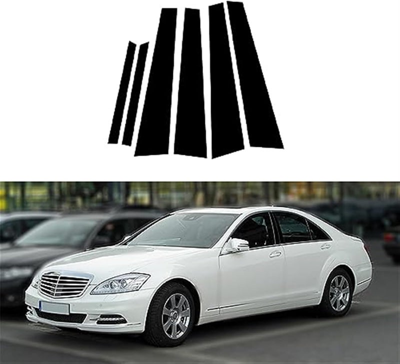 Wivplex 6Pcs Glossy Black Window Trim Cover for S-Class W221 - Image 4