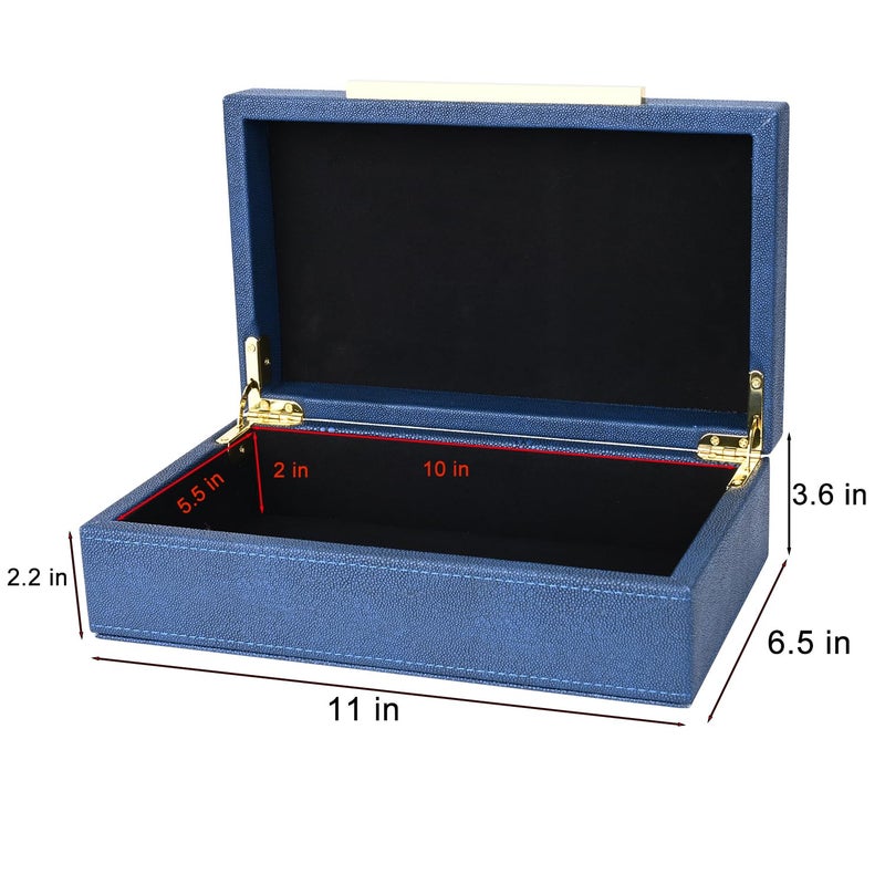 Xigexige Navy Blue Shagreen Box Faux Leather Decorative Box Keepsake And Memory Storage Small Decorative Boxes With Lids For Modern Home Decor Jewelry Box Organizer - Image 4