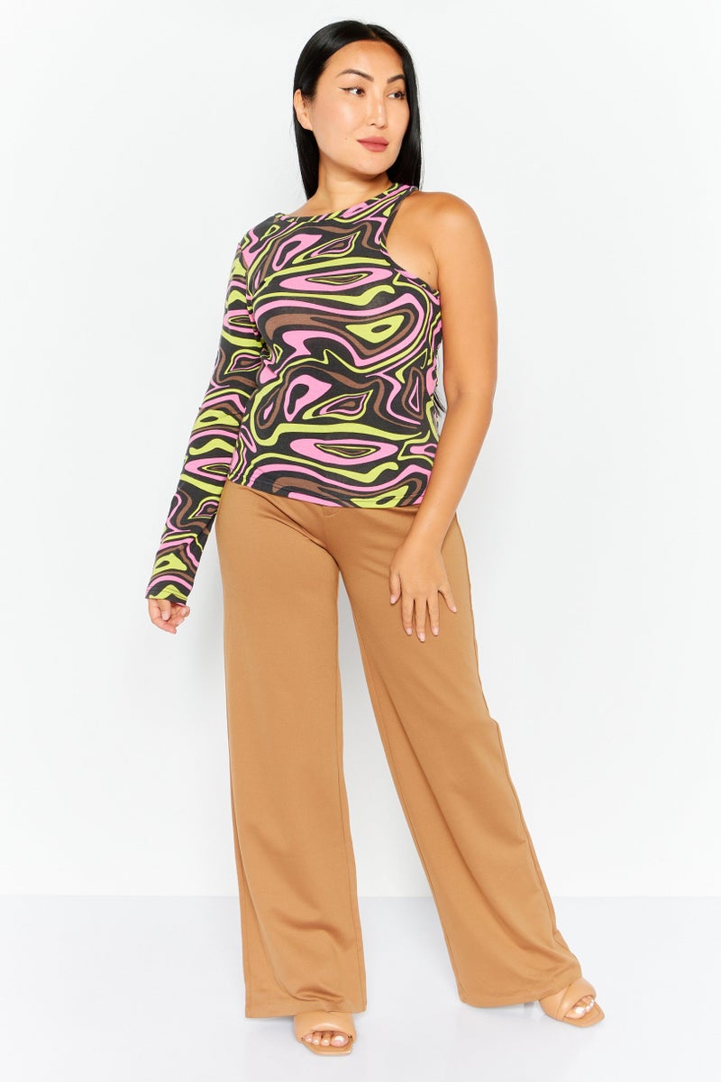 Heartbreak Women Round Neck One Shoulder Abstract Print Top, Multicolor - Image 4