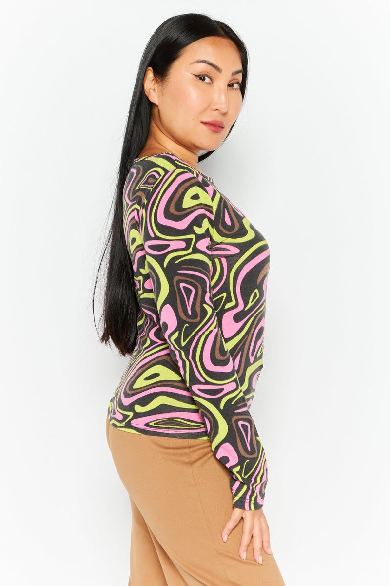 Heartbreak Women Round Neck One Shoulder Abstract Print Top, Multicolor - Image 2