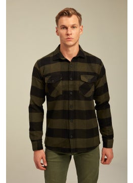 Cool Tarz Cool Style Khaki Men's Slim Fit Button-down Collar Double Pocket Lumberjack Plaid Shirt  - Image 2