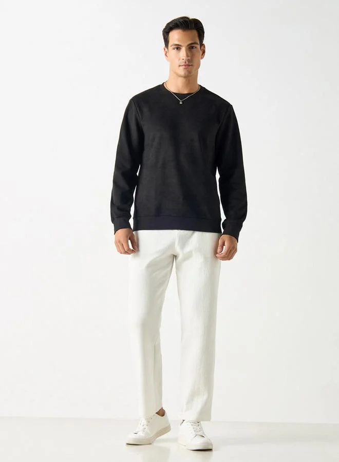 Iconic Iconic Solid Sweatshirt with Round Neck and Long Sleeves