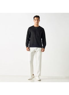 Iconic Iconic Solid Sweatshirt with Round Neck and Long Sleeves  - Image 2