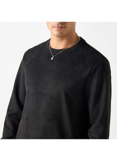 Iconic Iconic Solid Sweatshirt with Round Neck and Long Sleeves  - Image 4