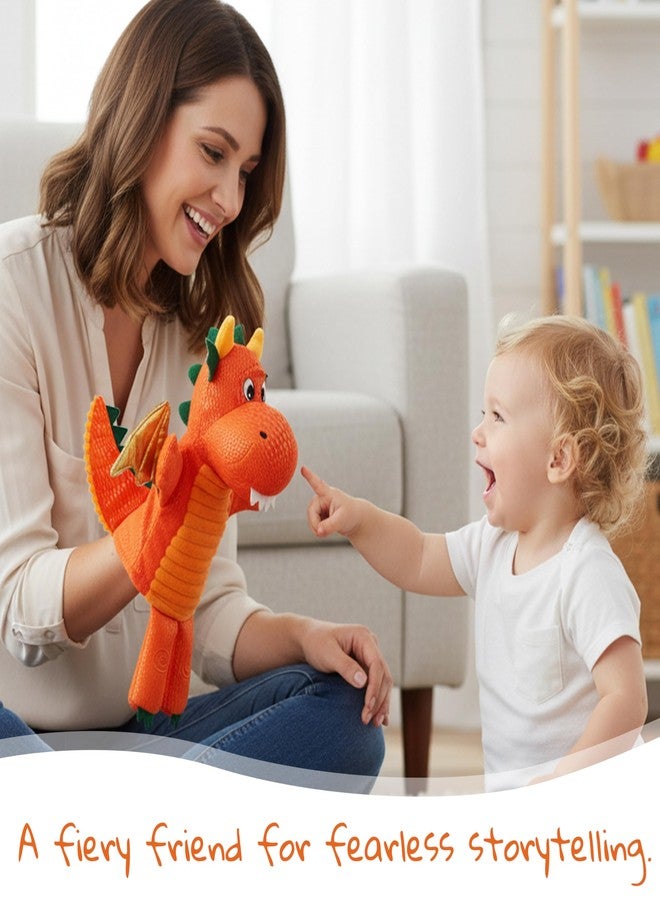 June Garden دمية تنين يدوية قطيفة من جون جاردن - لعبة سرد قصص خيالية برتقالية اللون بأجنحة ذهبية - لعبة مغامرات تمثيلية للأطفال الصغار والأطفال - Image 3