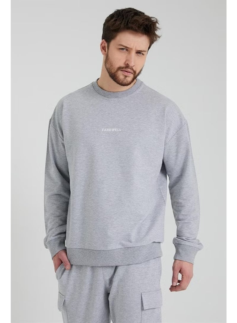 Odelon Men's Crew Neck Oversize Sweatshirt Gray - Image 2