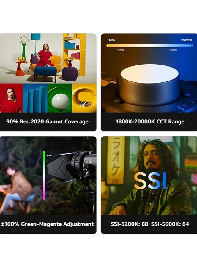 أبتشر ضوء فيديو LED كامل اللون Aputure STORM 80c 80 واط – من ١٨٠٠ إلى ٢٠٠٠٠ كلفن، مقاوم IP65، دعم بطارية V‑Mount، وتحكم عبر تطبيق - Image 5