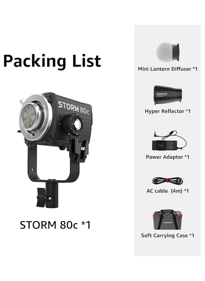 Aputure - Aputure STORM 80c RGBACL Full-Color LED Video Light, 80W Portable Point Light with 1800-20000K CCT Range, IP65 Waterproof, Multiple Dimming Modes, V-Mount Support, Sidus Link APP Control - Image 1