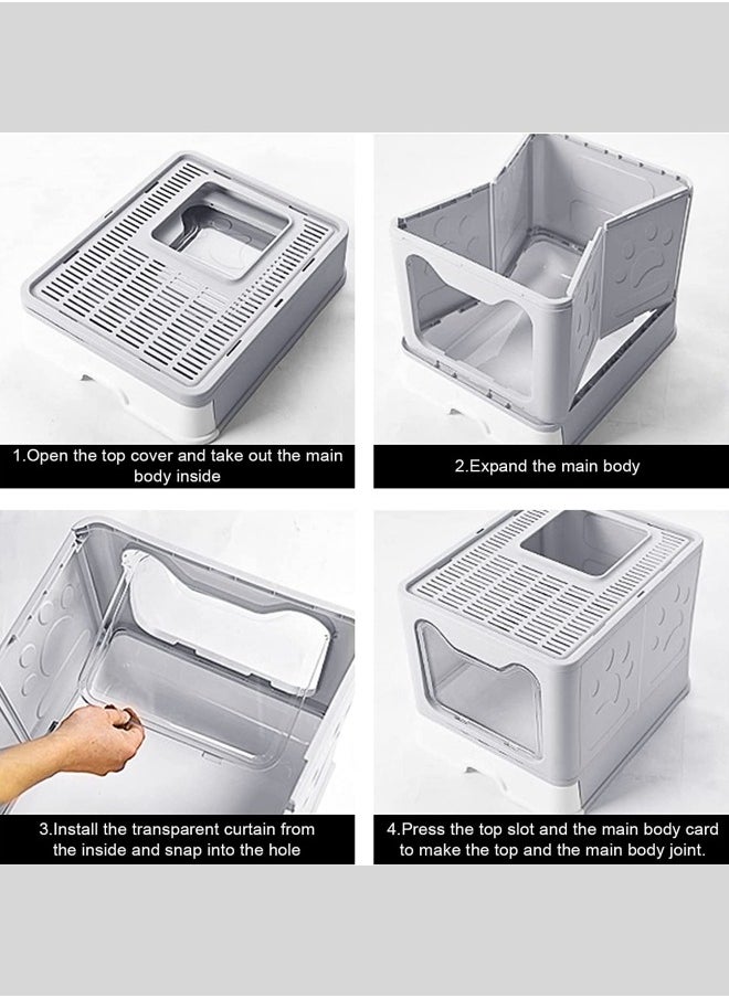 ALongDeng - Foldable Cat Litter Box with Lid Enclosed Cat Potty Top Entry Anti Splashing Cat Toilet Easy to Clean Including Cat Litter Scoop - Image 1
