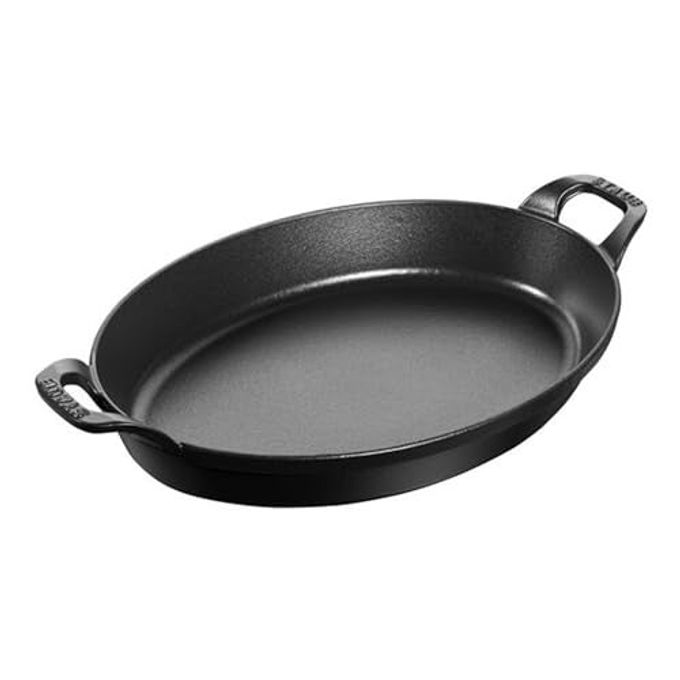 Staub Cast Iron 12.5-inch x 9-inch Oval Baking Dish - Matte Black, Made in France