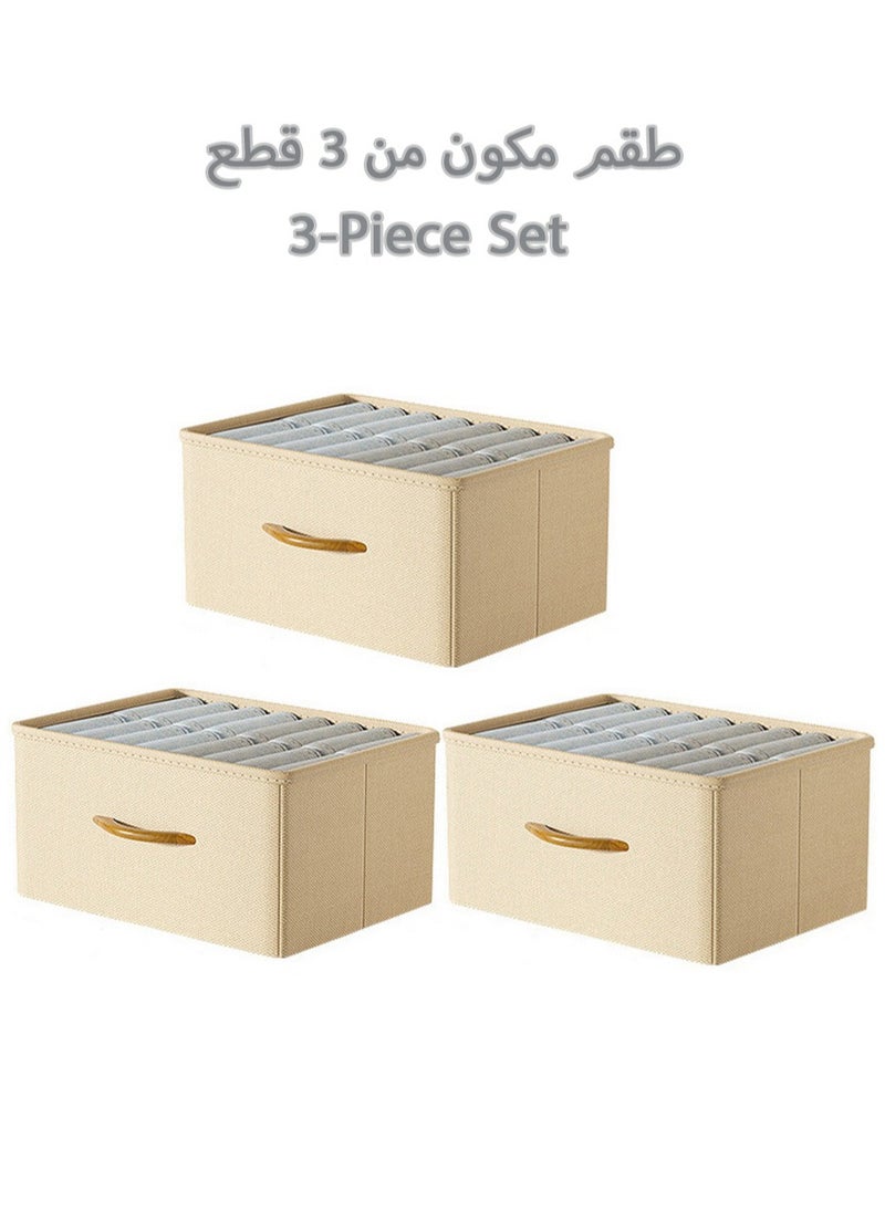 Generic 3 Pcs Wardrobe Clothes Organizer Foldable Closet Storage Box Storage Bins Organizer with Handle Closet Shelf Organizer and Storage Cloth Storage Bins for Organizing, Beige  - Image 2