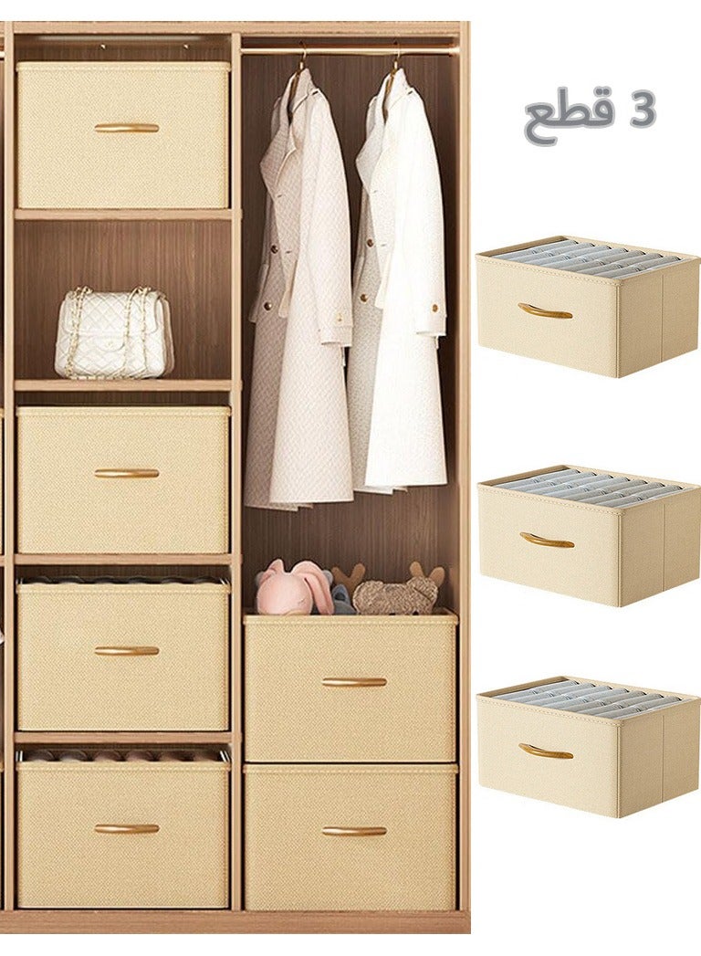 3 Pcs Wardrobe Clothes Boxes Foldable Closet Storage Box Clothing Storage Bins with Handle Closet Shelf Organizer Sturdy Storage Boxes for Clothes, Easy to Pull Out, Beige  - Image 1