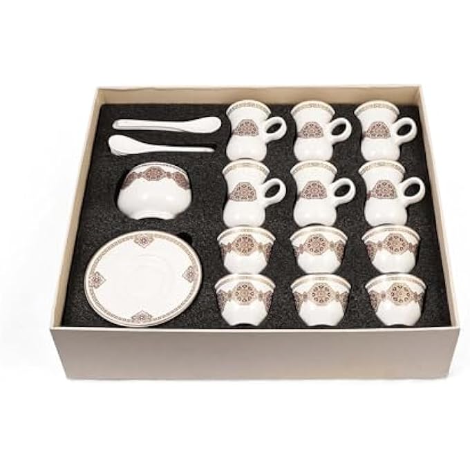 rayihni Golden Red Pattern Porcelain Tea And Coffee Serving Set 27Pieces Ivory - Image 3