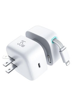 Usams Retractable Charger for iPhone, 35W PD Fast Charger Block with Retractable Cable (31.5 inch) and Type C Ports, Portable Charger Adapter for iPhone 14/13 Pro Max/iPad/AirPods  - Image 1