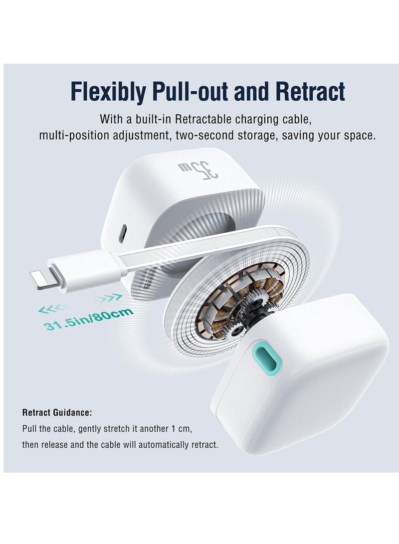 أوسامس شاحن قابل للسحب لجهاز iPhone، وحدة شاحن سريع PD بقوة 35 وات مع كابل قابل للسحب (31.5 بوصة) ومنافذ من النوع C، محول شاحن محمول لجهاز iPhone 14/13 Pro Max/iPad/AirPods - Image 2