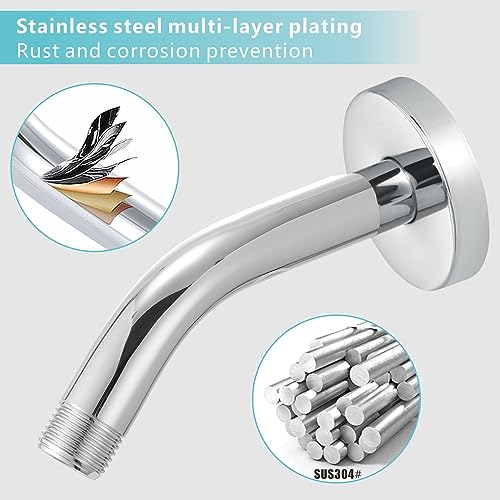 Nuodan Shower Arm with Flange, 6 Inches Wall Mount Replacement Shower Head Arm For Fixed Shower Head and Handheld Showerhead, Chrome - Image 3