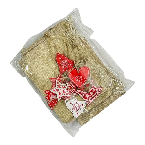KRIWIN (7X 5 inch) Burlap Drawstring Pouches with Red and White Christmas Ornaments, Jute (24) - Image 4