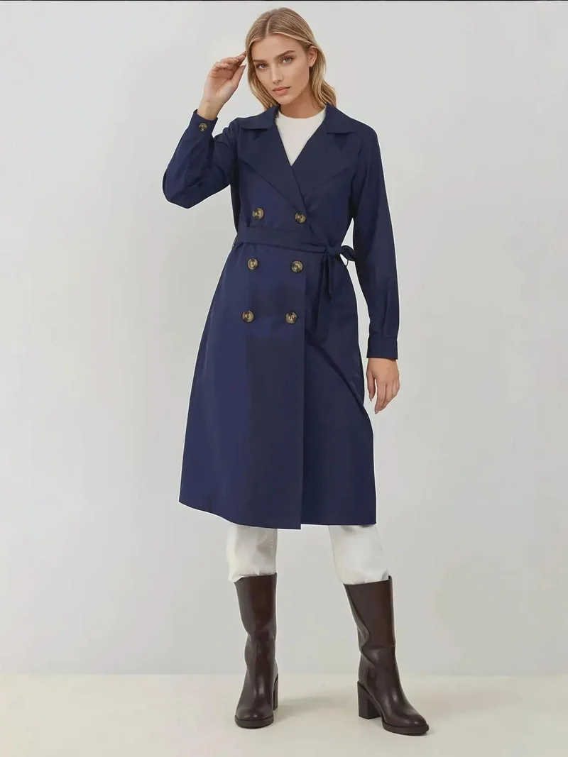 بيغ دارت معطف ترنش بقصة مزدوجة الصدر ومرن من