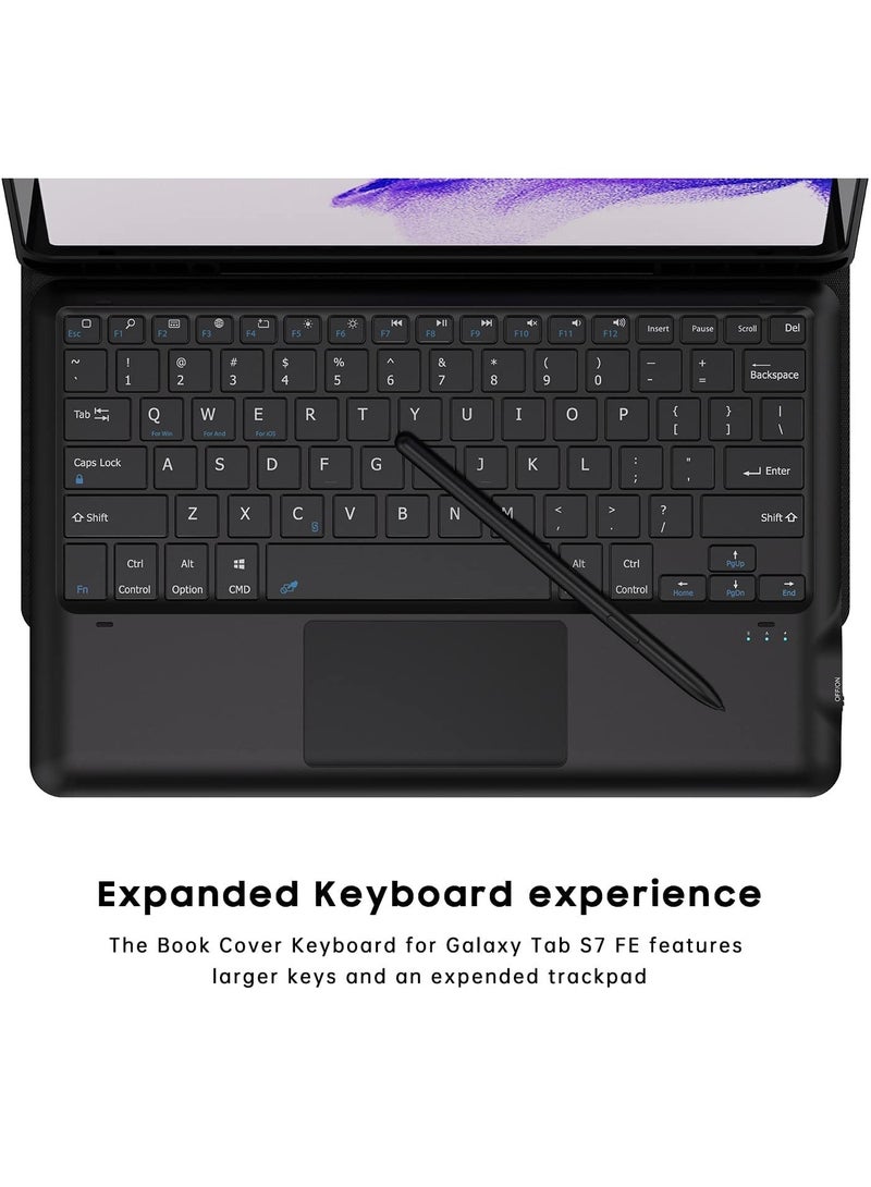 ELTRAZONE Keyboard Case for Samsung Galaxy Tab S7 FE 12.4" 2021 - Smart Wireless Waterproof Detachable Magnetic Tablet Trackpad Keyboard Cover for S7 FE SM-T730/T736 with S Pen Holder (Black) - Image 4