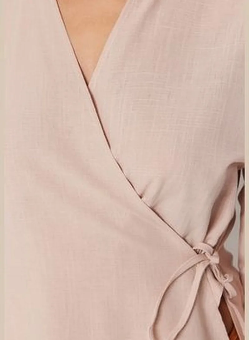 trendyol Beige Mini Woven Tie 100% Cotton Kimono & Kaftan TBESS23KM00079