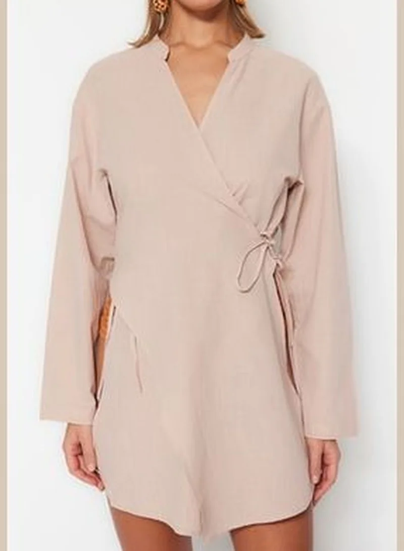 trendyol Beige Mini Woven Tie 100% Cotton Kimono & Kaftan TBESS23KM00079