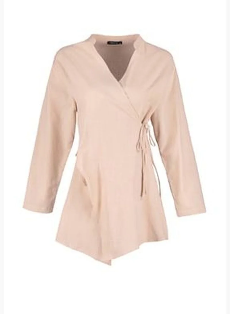 trendyol Beige Mini Woven Tie 100% Cotton Kimono & Kaftan TBESS23KM00079