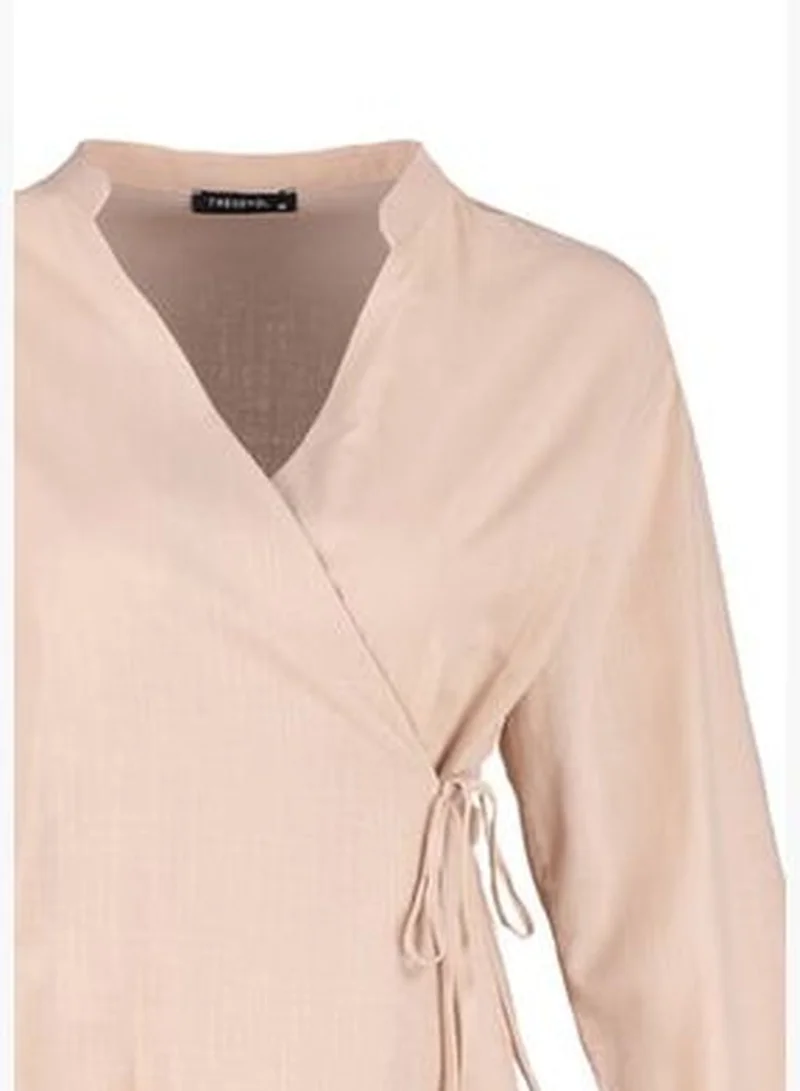 trendyol Beige Mini Woven Tie 100% Cotton Kimono & Kaftan TBESS23KM00079