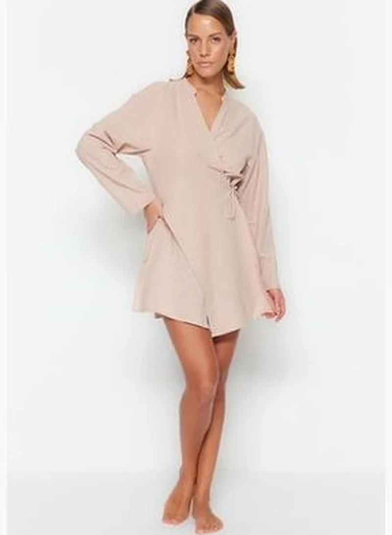 trendyol Beige Mini Woven Tie 100% Cotton Kimono & Kaftan TBESS23KM00079