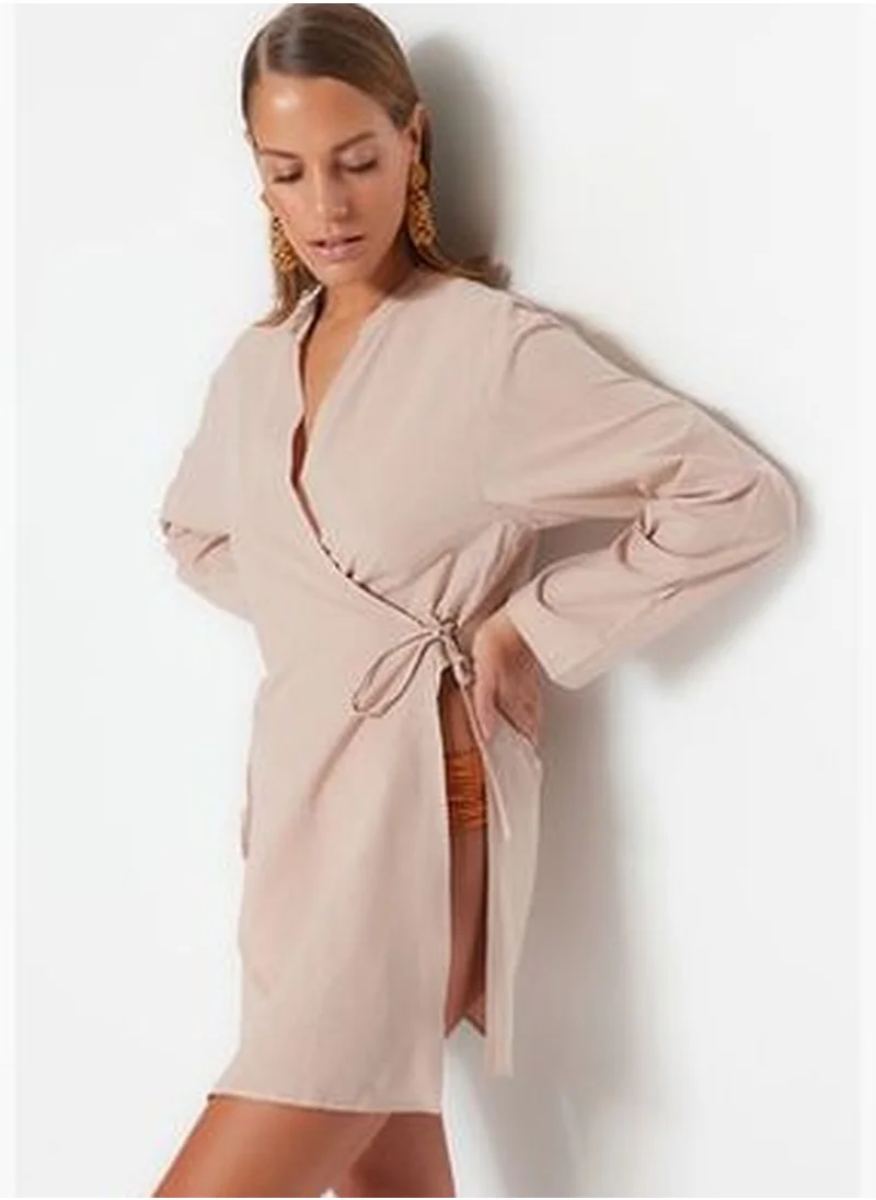 trendyol Beige Mini Woven Tie 100% Cotton Kimono & Kaftan TBESS23KM00079