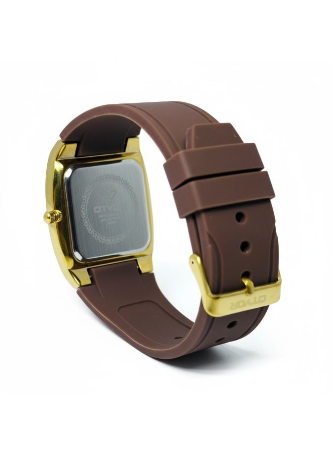 CITVOR Regal Classic CT3588 Men’s Analog Quartz Watch Square Dial Brown Rubber Strap Gold Case Day Date Display - Image 5