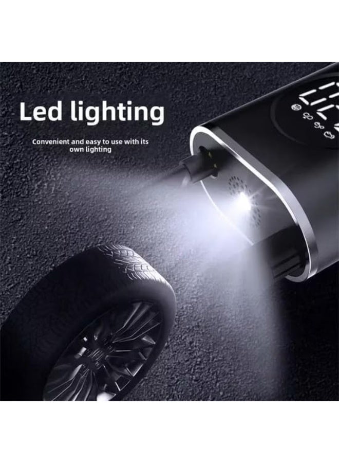 مضخة هواء كهربائية ذكية لاسلكية للسيارة – ضاغط هواء محمول بإيقاف تلقائي – إعادة تعبئة قوية خلال 20 ثانية – متوافقة مع السيارات والدراجات والكرات والعوامات – أسود - Image 5