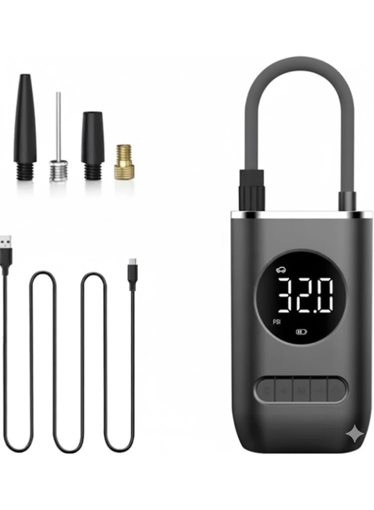 مضخة هواء كهربائية ذكية لاسلكية للسيارة – ضاغط هواء محمول بإيقاف تلقائي – إعادة تعبئة قوية خلال 20 ثانية – متوافقة مع السيارات والدراجات والكرات والعوامات – أسود - Image 1