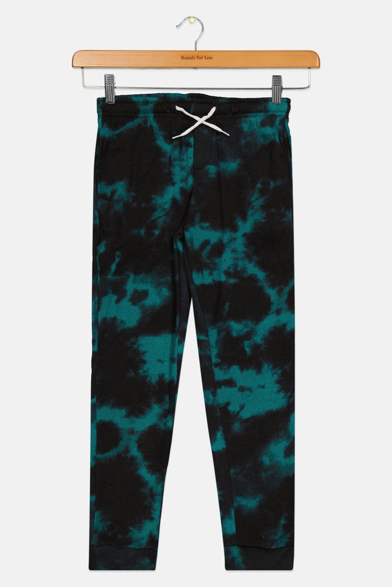 brooklyn Kids Boy Drawstring Tie Dye Jogger Pants, Green  - Image 1