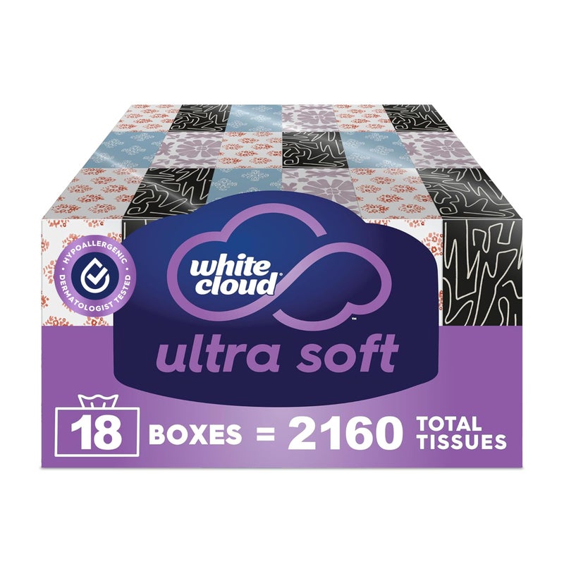 White Cloud Ultra Soft 3-Ply Facial Tissue, 18 Box Multipack, 120 Tissues Per Box - Image 1