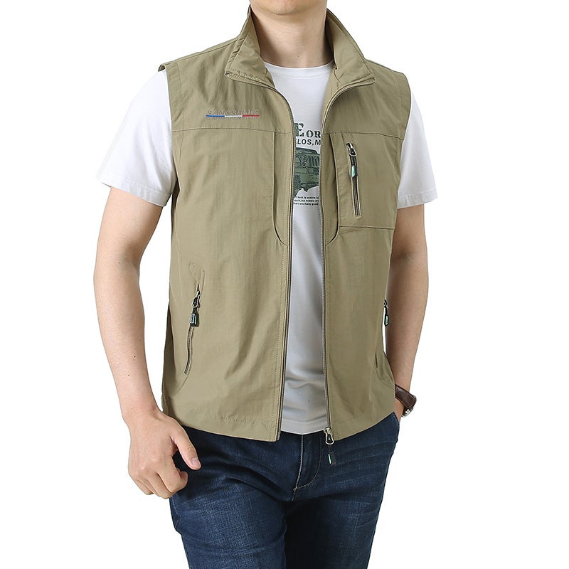 New multi-pocket volunteer volunteer vest printing word outdoor leisure activities work clothes logo printing Khaki - Image 5
