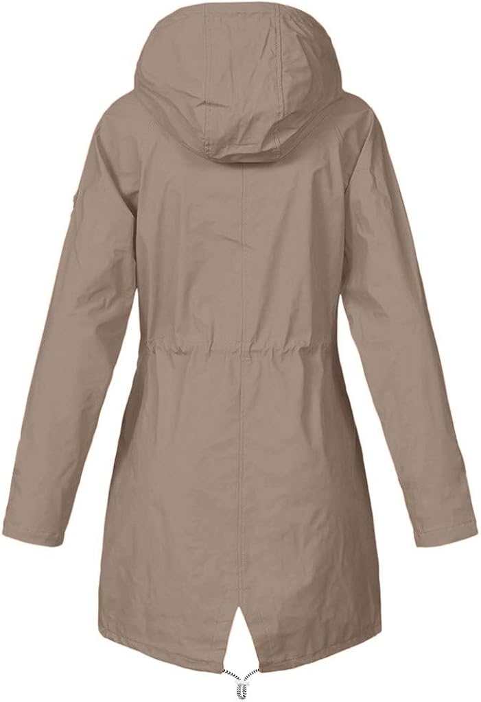 woobles Women's Plus Size Fleece-Lined Windbreaker, Rain Jacket Waterproof Lightweight Outdoor Hooded Trench Coats - Image 3