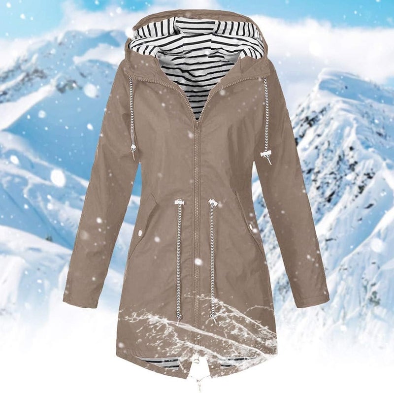 woobles Women's Plus Size Fleece-Lined Windbreaker, Rain Jacket Waterproof Lightweight Outdoor Hooded Trench Coats - Image 2