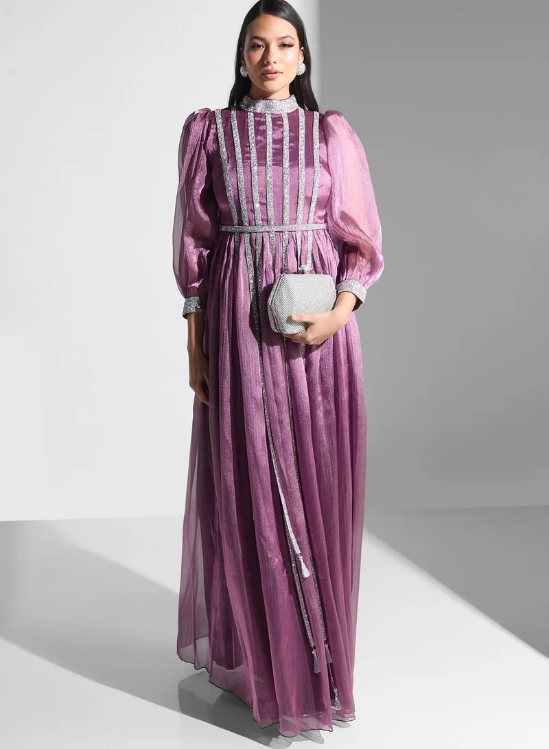 Golden Apple Embellished Puff Sleeve Dress
