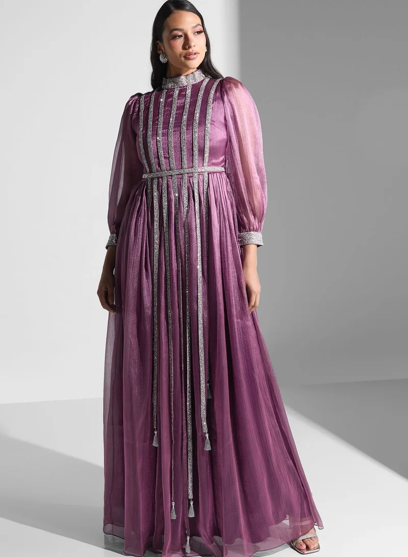 Golden Apple Embellished Puff Sleeve Dress