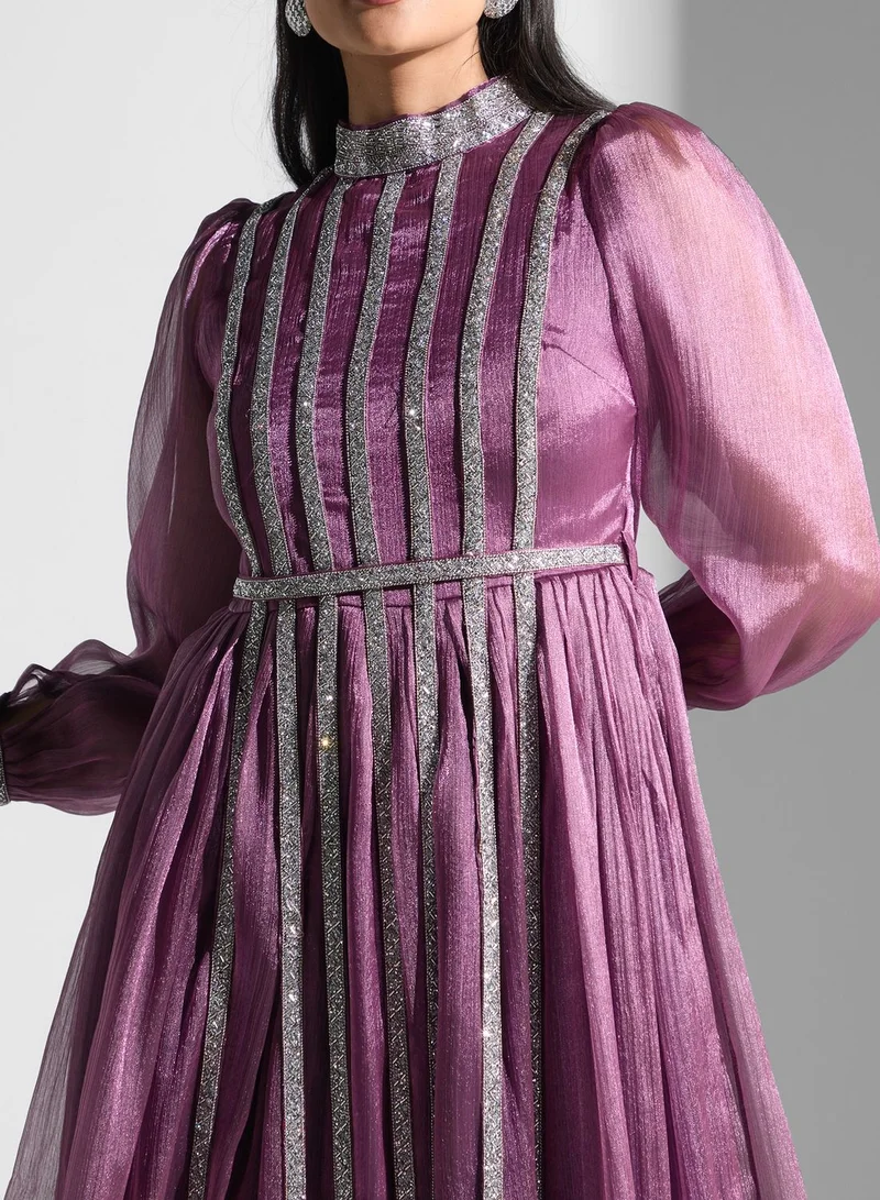 Golden Apple Embellished Puff Sleeve Dress