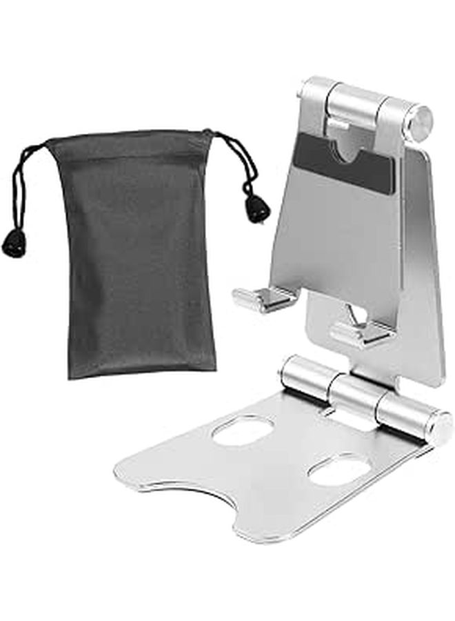 Aluminum Alloy Portable Folding Stand Holder for Phone and Tablet Travel Home Use Silver - Image 1