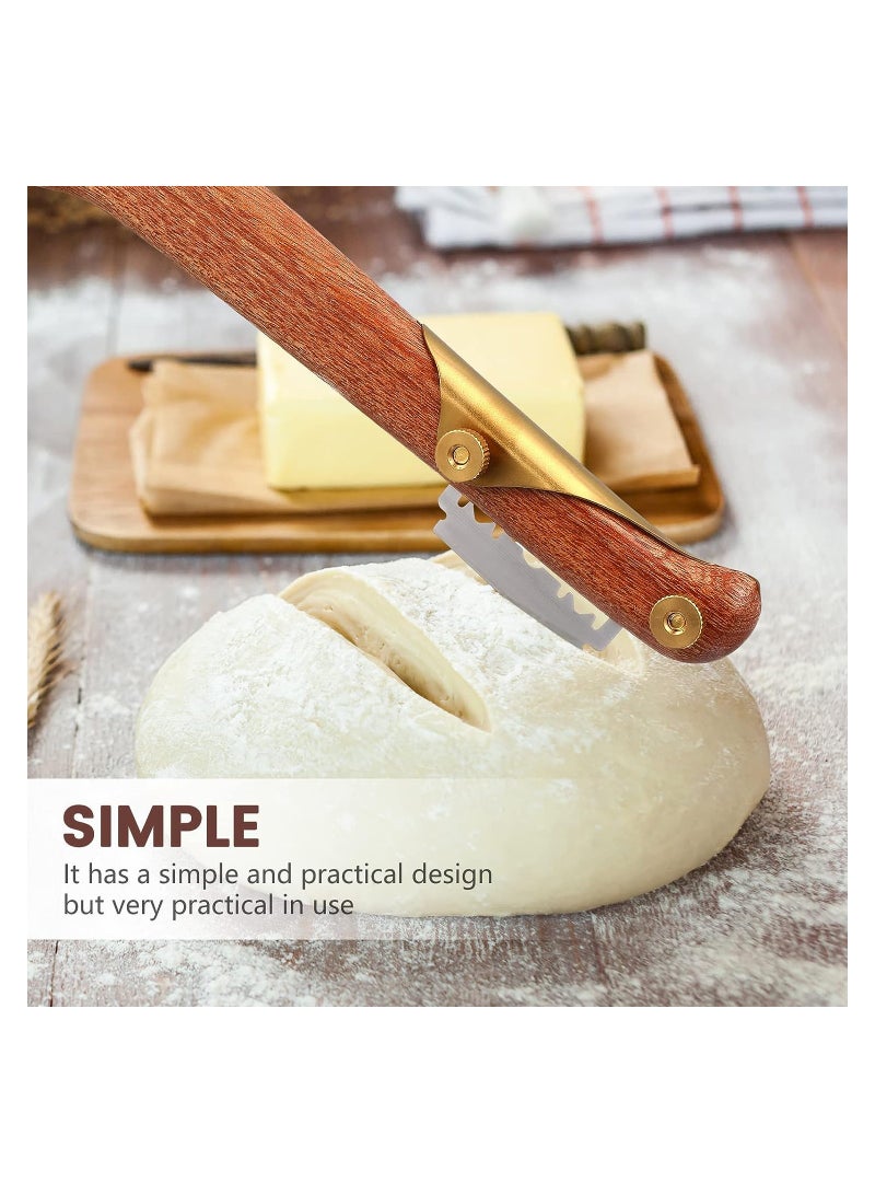 KASTWAVE Sourdough Bread Lame Slicing Tool, Baking Sourdough Bread Starter Jar Razor Cutter, 1 Set Dough Baking Cutter with Blades, Pastry Cutters Wooden Slicer for Bakers, Brown - Image 2