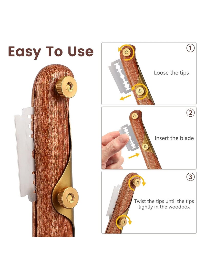 KASTWAVE Sourdough Bread Lame Slicing Tool, Baking Sourdough Bread Starter Jar Razor Cutter, 1 Set Dough Baking Cutter with Blades, Pastry Cutters Wooden Slicer for Bakers, Brown - Image 4